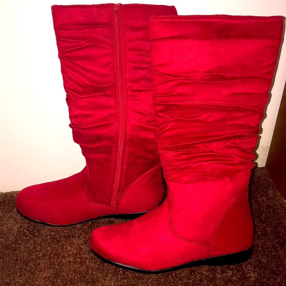 Red calf-length boots